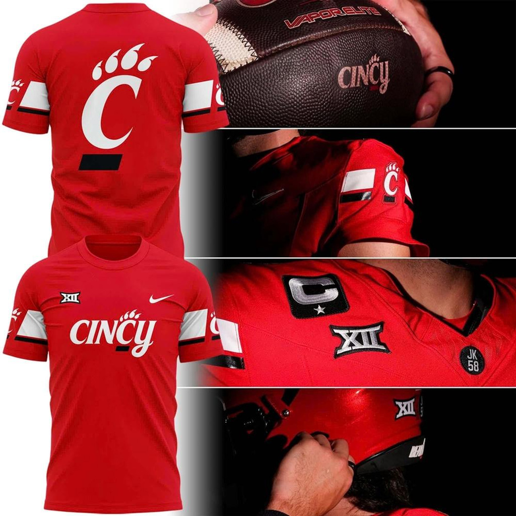 Cincinnati Bearcats Football Red Uniform T-Shirt Cincinnati Bearcats Merch Gifts For Fans