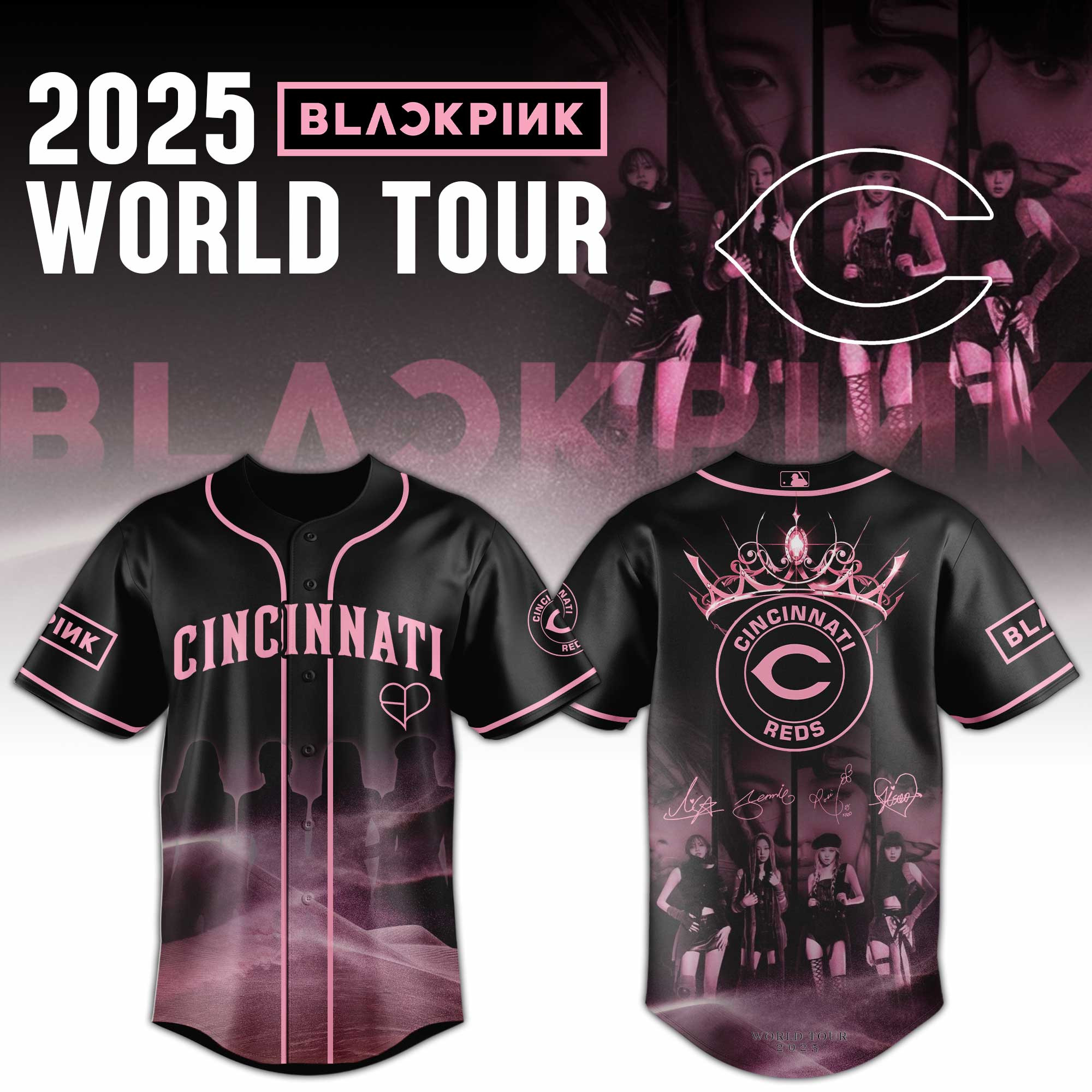 Cincinnati Reds Mlb X Black Pink World Tour Baseball Jersey For Fans