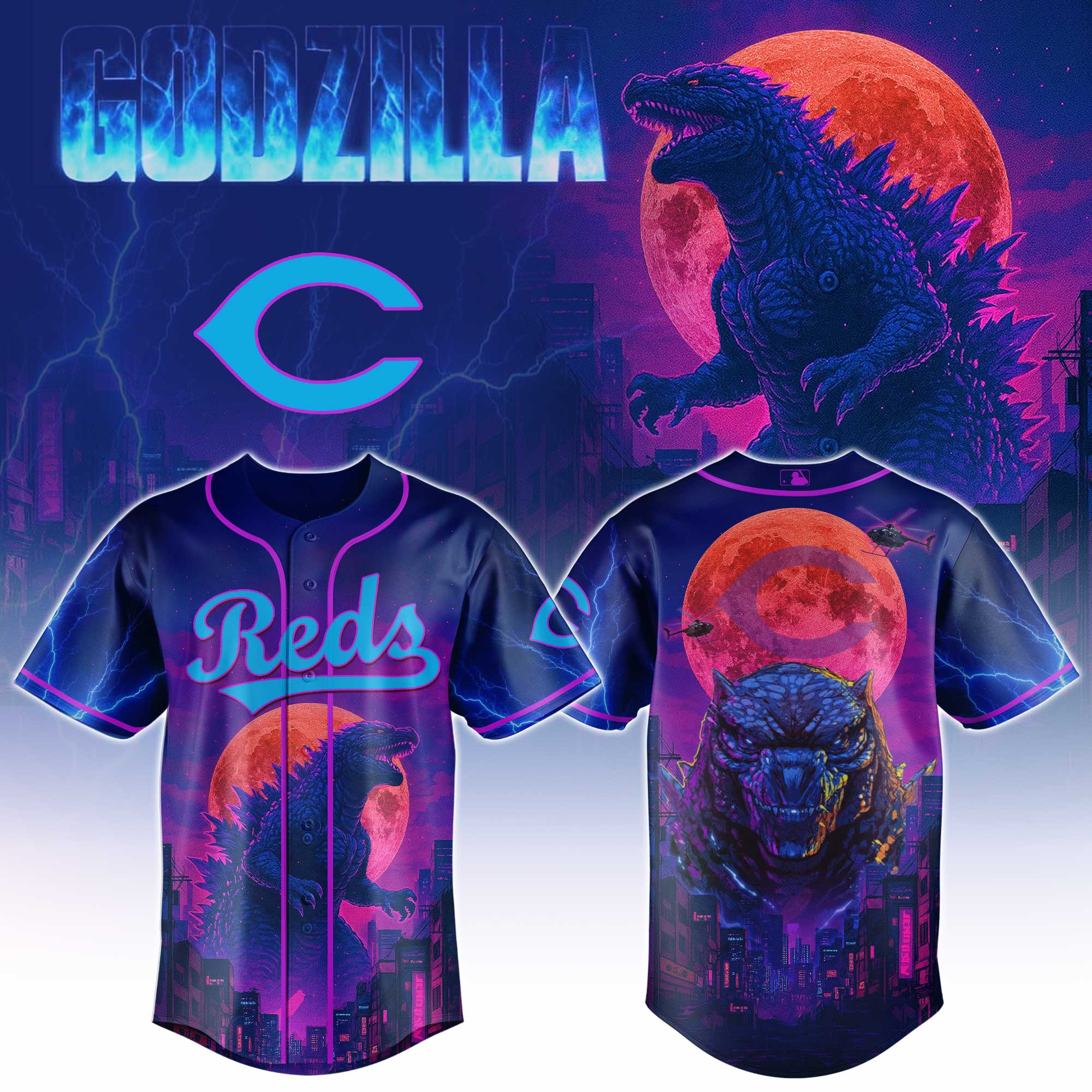 Cincinnati Reds Mlb X Godzilla Baseball Jersey For Fans
