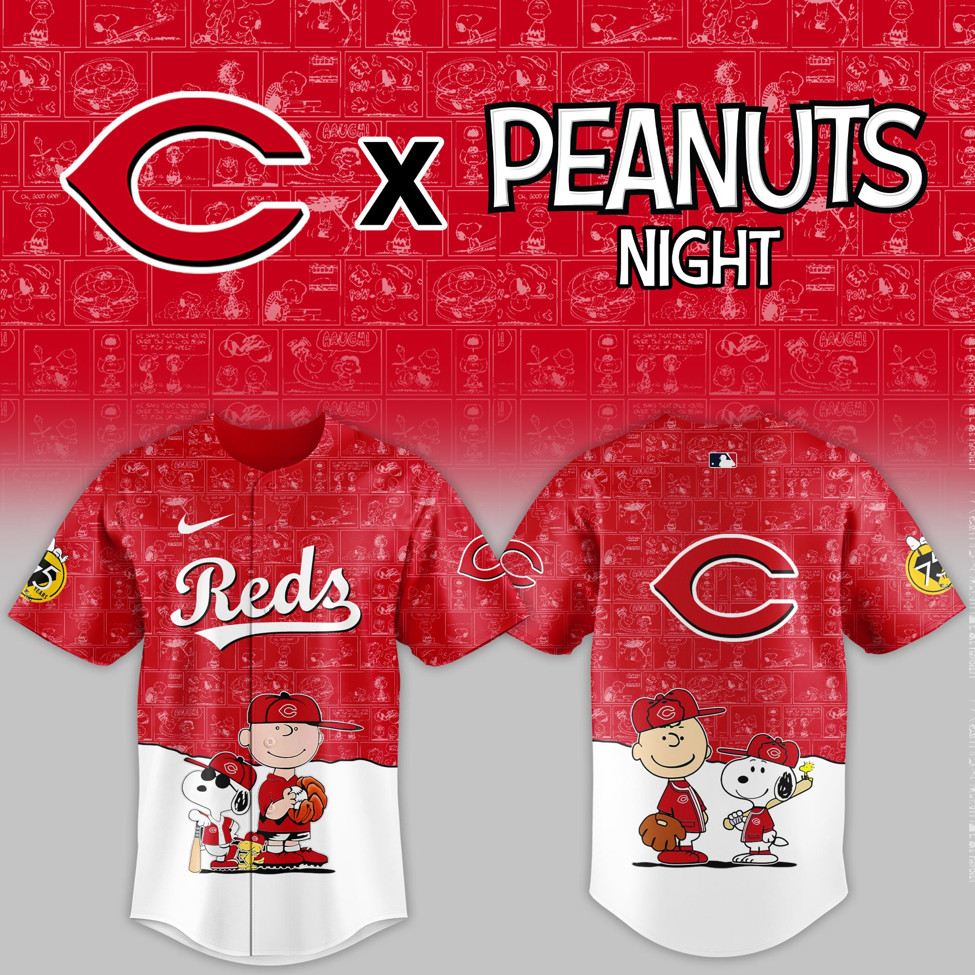 Cincinnati Reds Mlb X Peanuts Night Baseball Jersey For Fan