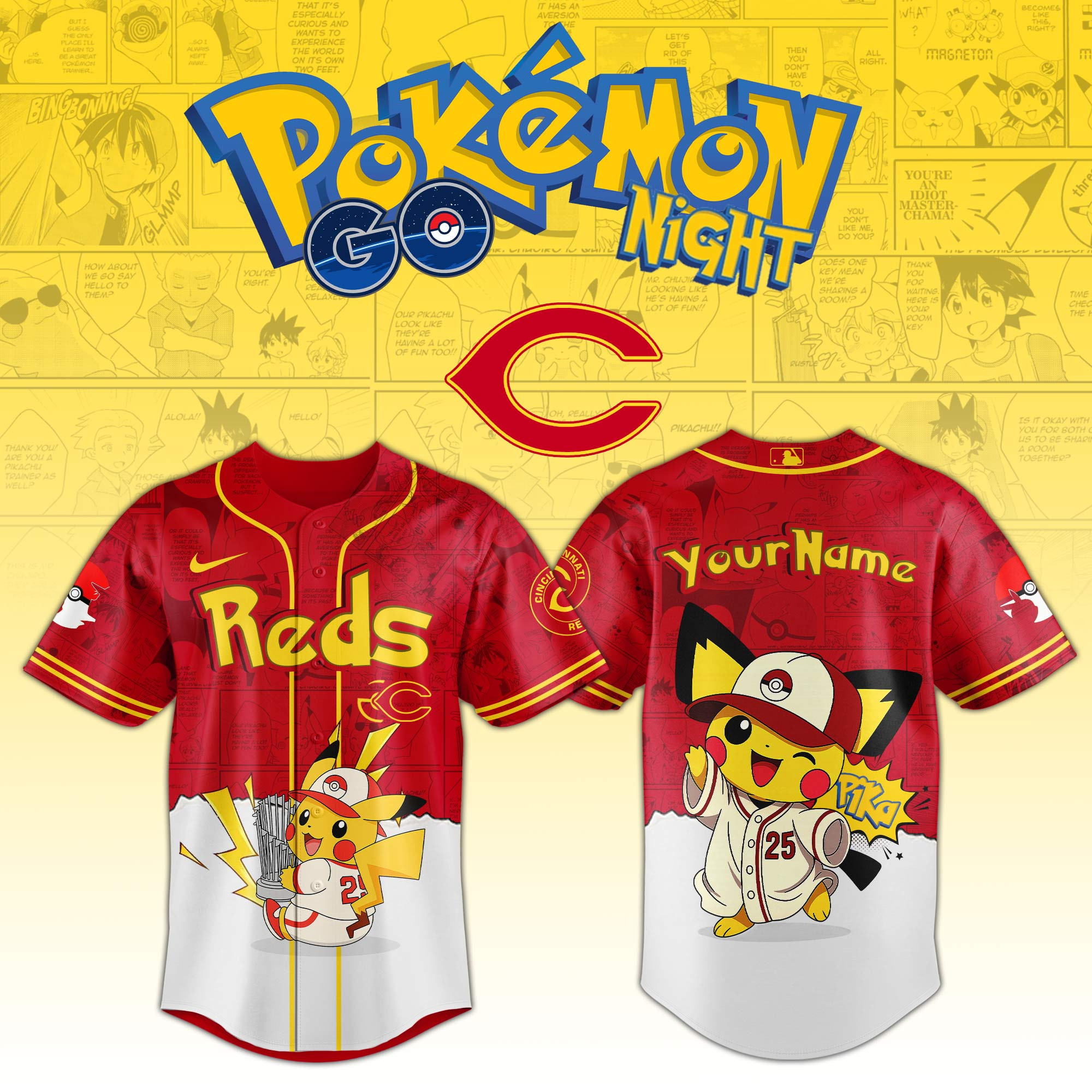 Cincinnati Reds Mlb X Pokemon Go Night Personalized Baseball Jersey For Fans