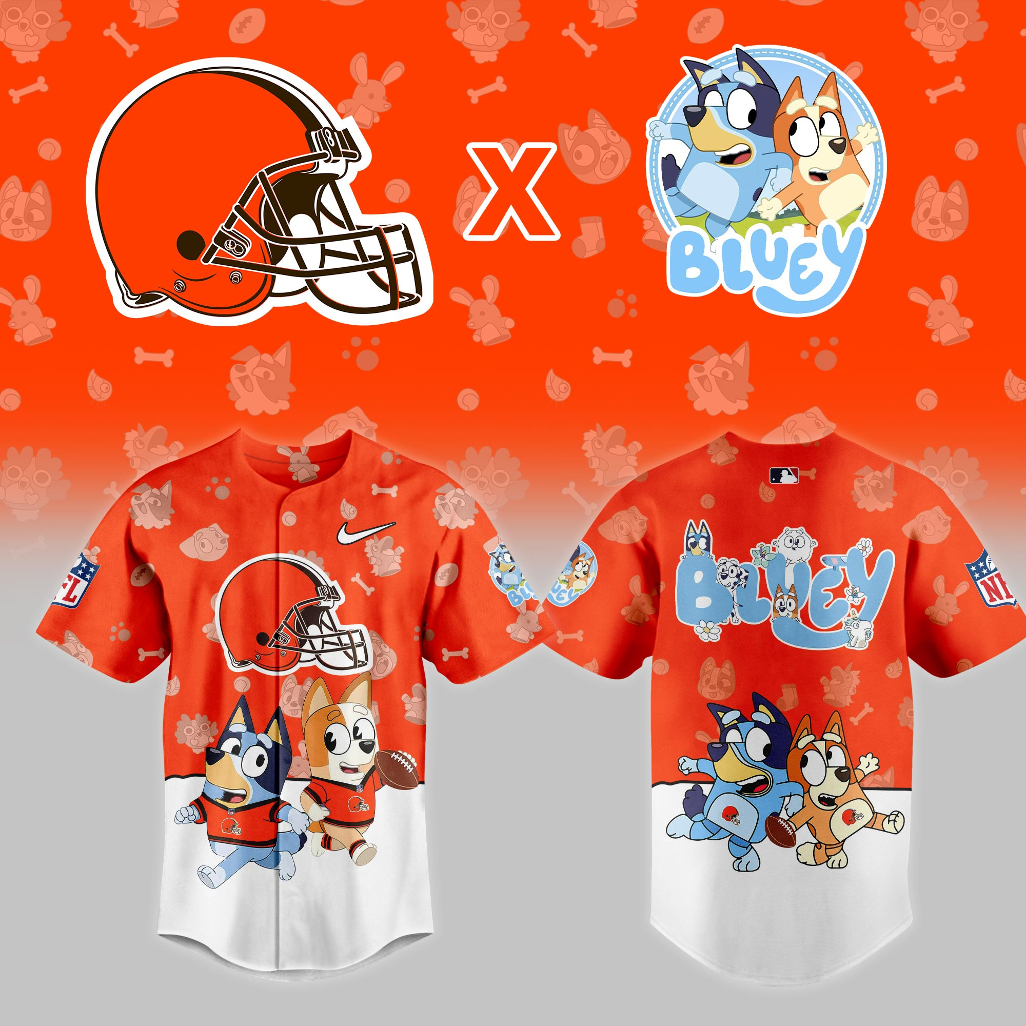 Cleveland Browns Nfl X Bluey Night Baseball Jersey For Fans