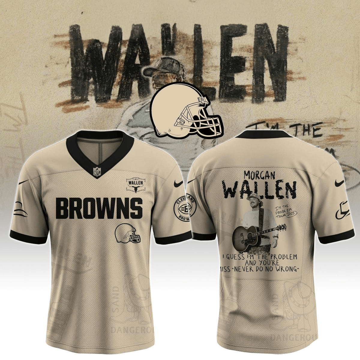 Cleveland Browns X Morgan Wallen I'm The Problem Tour 2025 Football Jersey Browns Merch