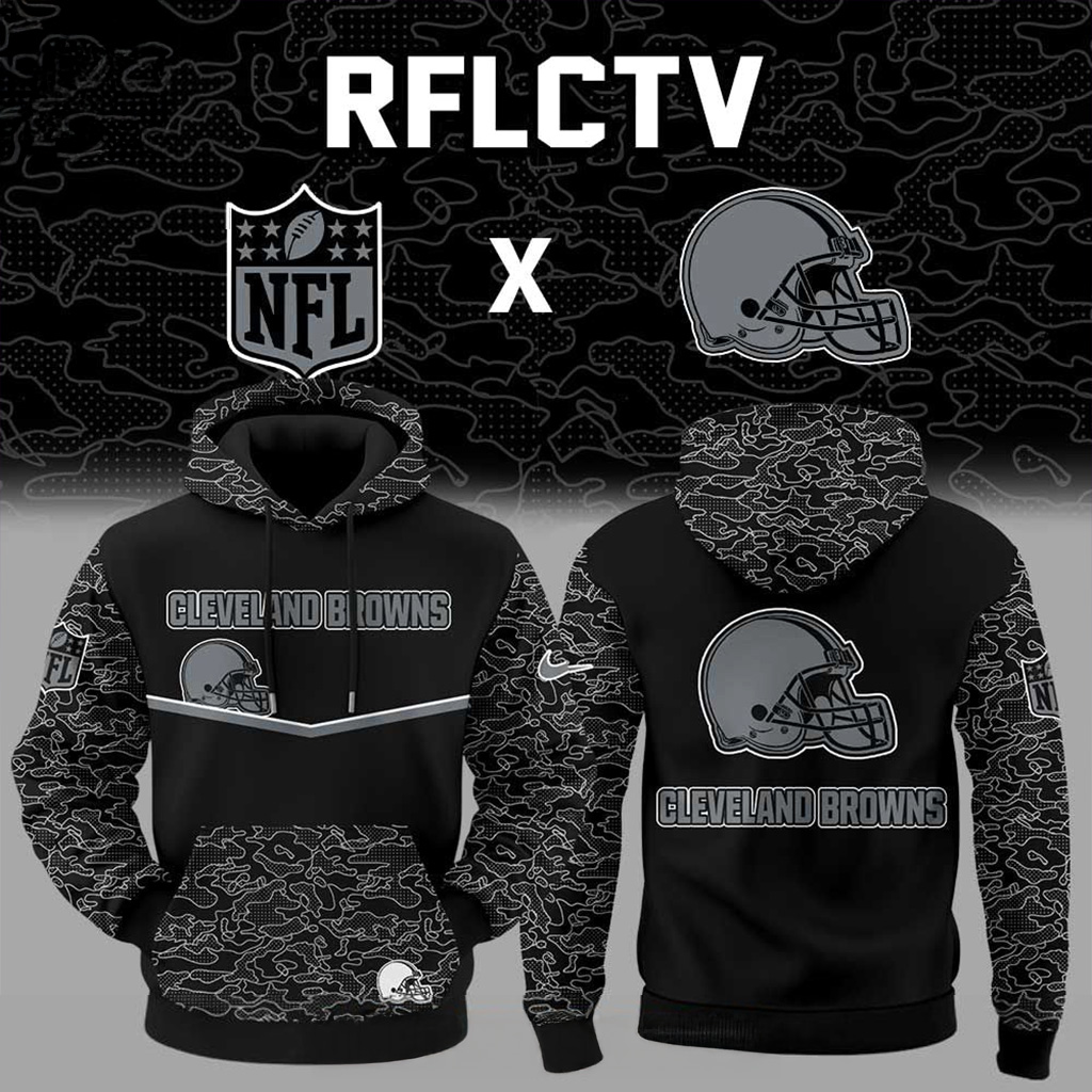 Cleveland Browns X Rflctv Black Collection Hoodie Cleveland Browns Merch Gifts For Fans