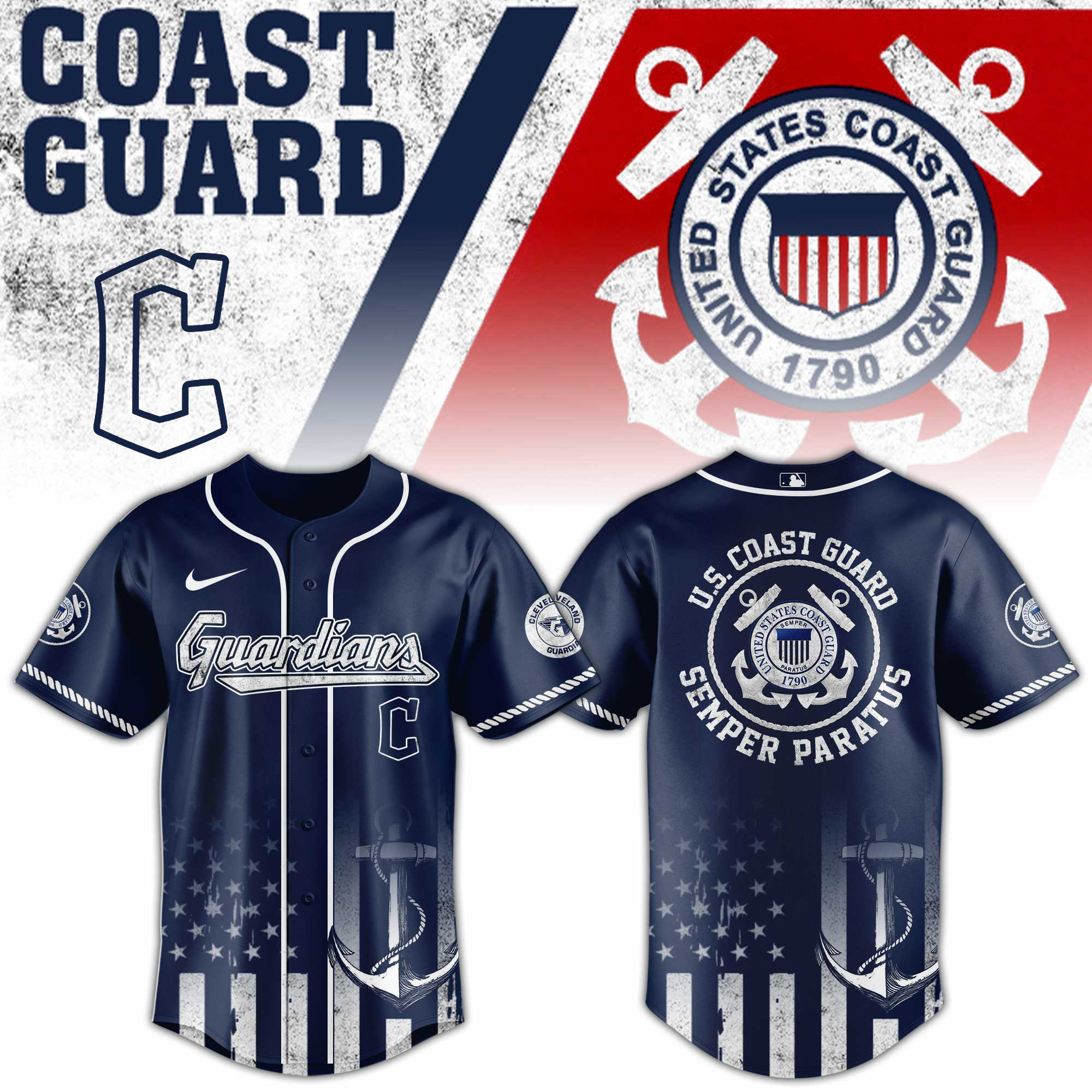 Cleveland Guardians Mlb X Us Coast Guard Baseball Jersey For Fans