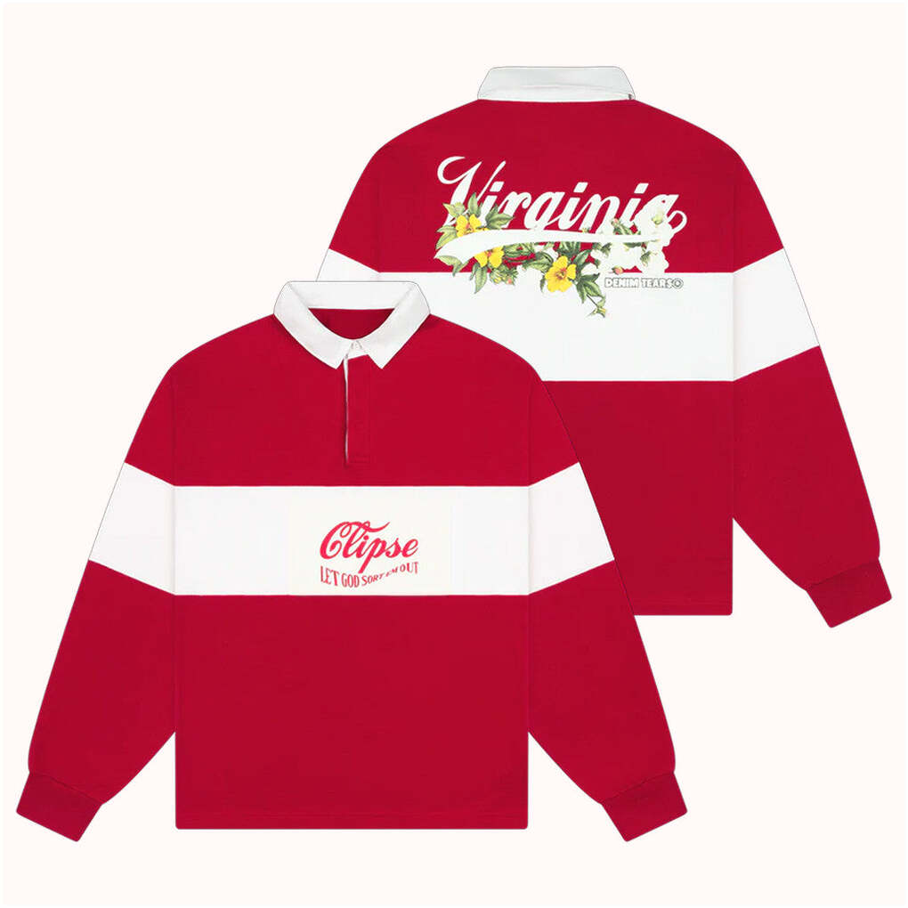 Clipse Tour Merch Denim Tears X Clipse Rugby Red Clothing Gifts For Wife Gifts For Besties