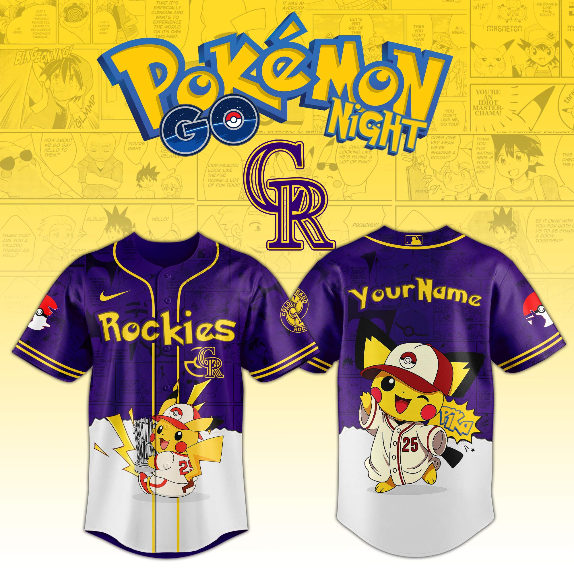 Colorado Rockies Mlb X Pokemon Go Night Personalized Baseball Jersey For Fans