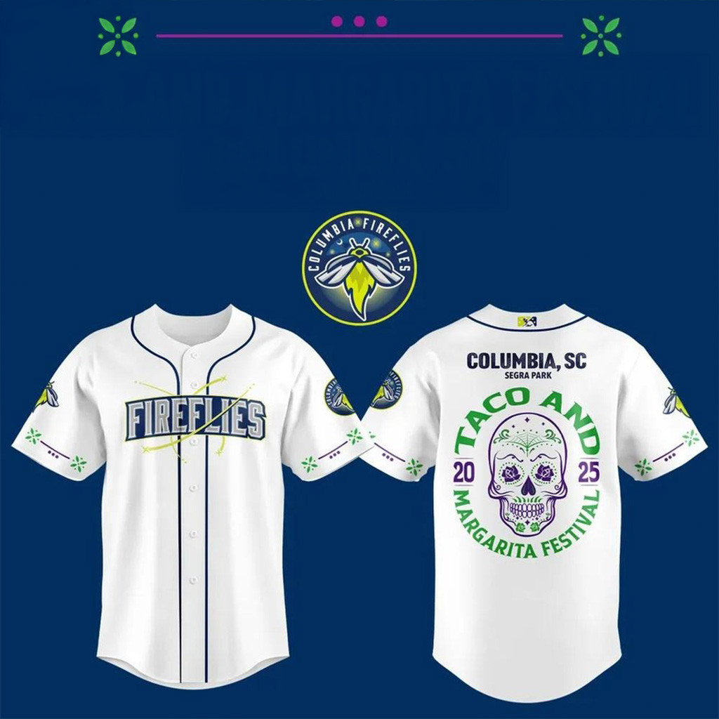 Columbia Fireflies Taco And Margarita Festival Baseball Jersey Columbia Fireflies Merch