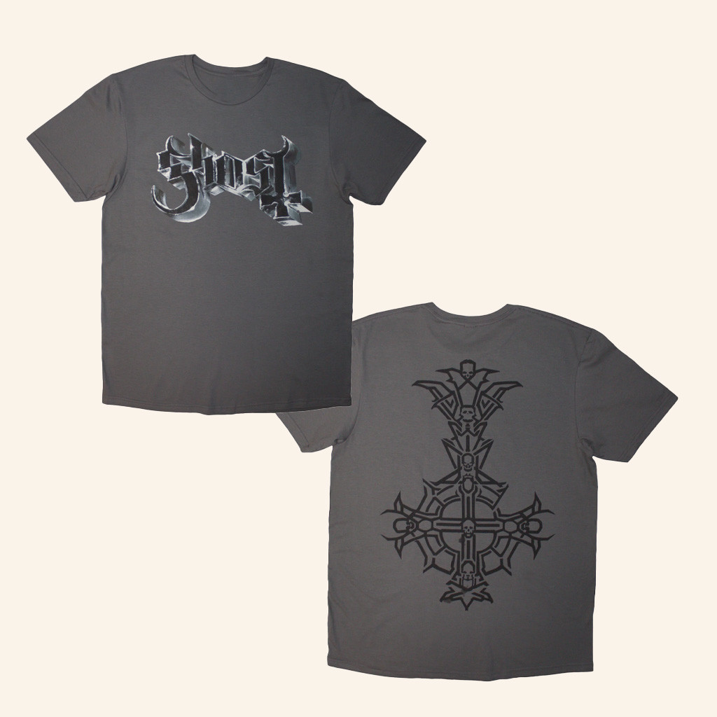 Cool Merch Ghost Chrome Logo And Grucifix Outline T-Shirt Gifts For Friends