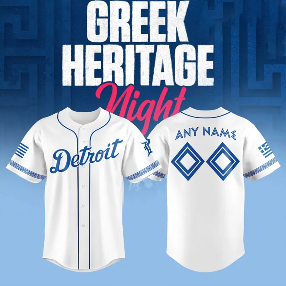 Custom 2025 Detroit Tigers Greek Heritage Night Jersey Gift Ideas For Baseball Fans