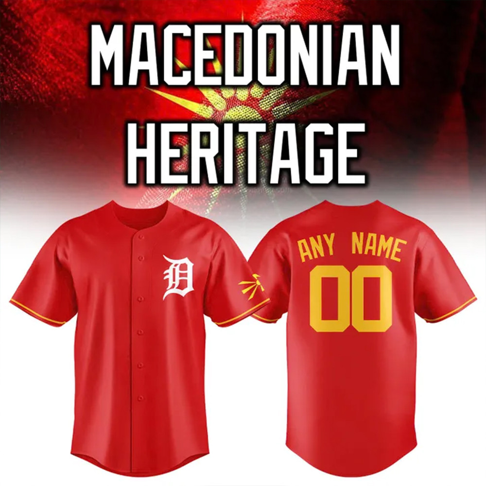 Custom 2025 Detroit Tigers Macedonian Heritage night Jersey Baseball Enthusiast Gifts