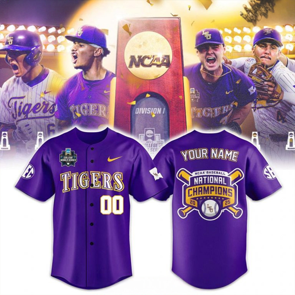 Custom 2025 LSU Tigers NCAA Men's College World Series Champions Baseball Jersey Tigers Merch