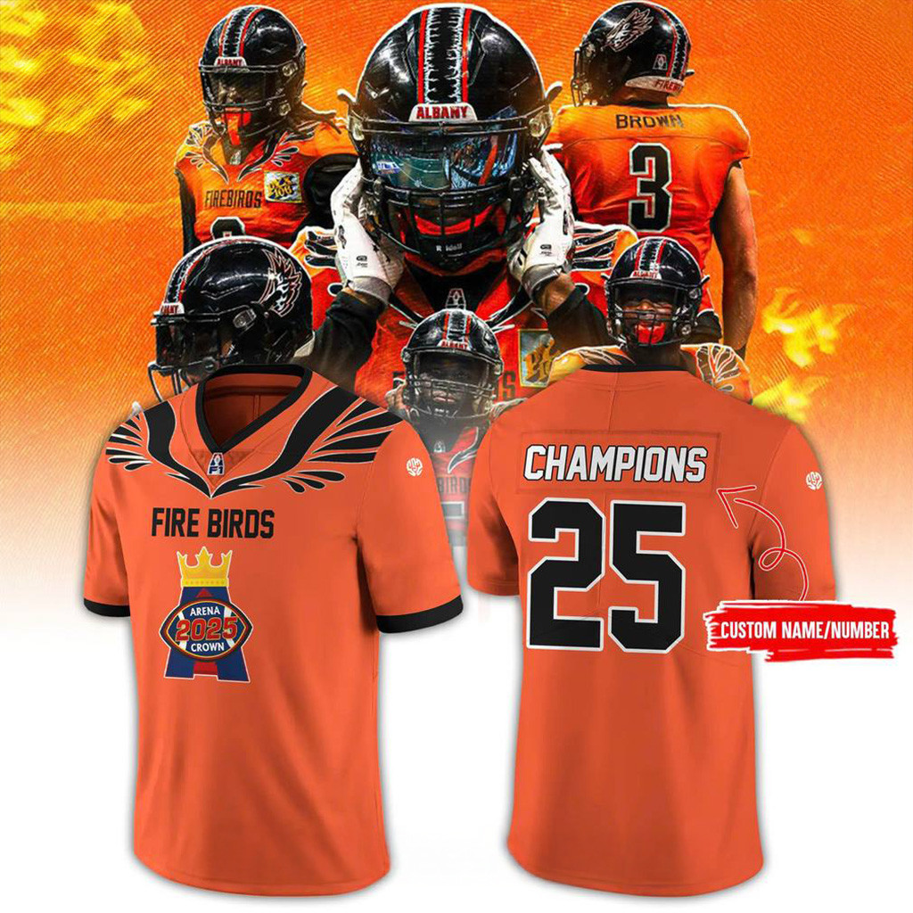 Custom Albany Firebirds 2025 Arena Crown Champions Football Jersey Fan Merch Dad Gifts