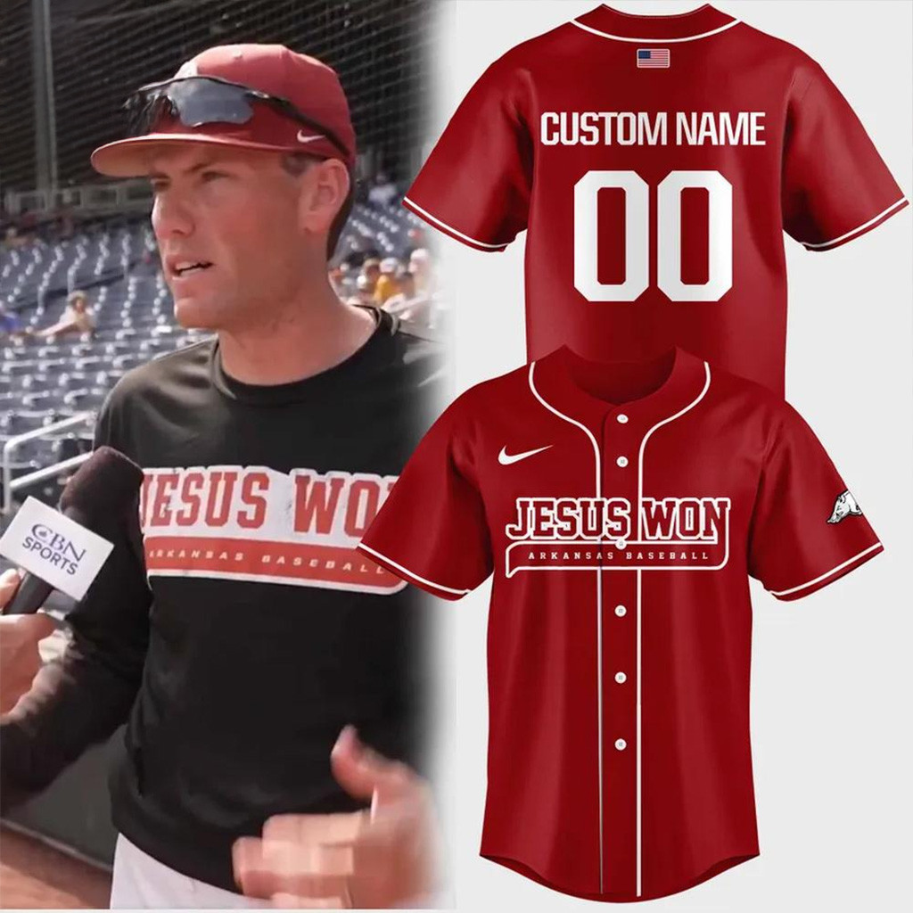Custom Arkansas Razorbacks Jesus Won Baseball Jersey Arkansas Razorbacks Merch For Fans