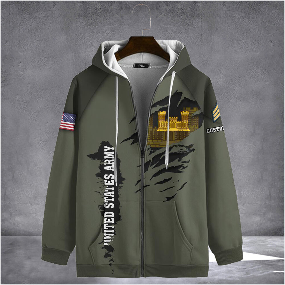 Custom Army Combat Engineer Zipper Hoodie Military Hoodie Birthday Gifts For Army Boyfriend