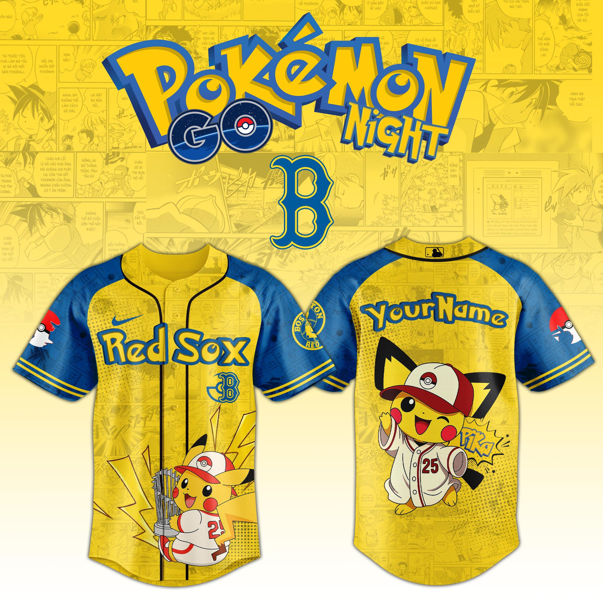 Custom Boston Red Sox Pokemon Go Night 2025 Jersey Gifts For Baseball Lovers