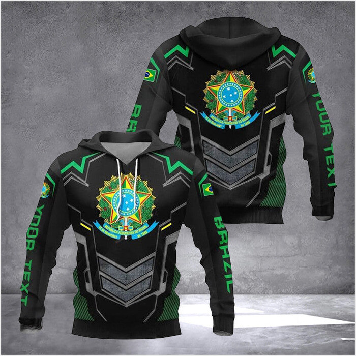Custom Brazil Coat Of Arms Armor Hoodie Brazil Outfits Gift Ideas For Brazilian Friends