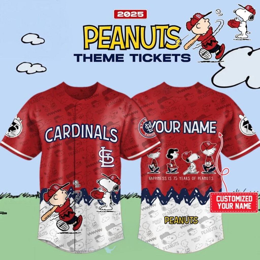 Custom Celebrating 75 Years of Peanuts St Louis Cardinals Jersey Cardinals Merch Fans Gifts