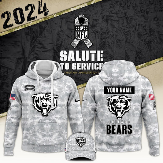 Custom Chicago Bears Arctic Camo 2024 Salute to Service Club Hoodie Dad Gifts