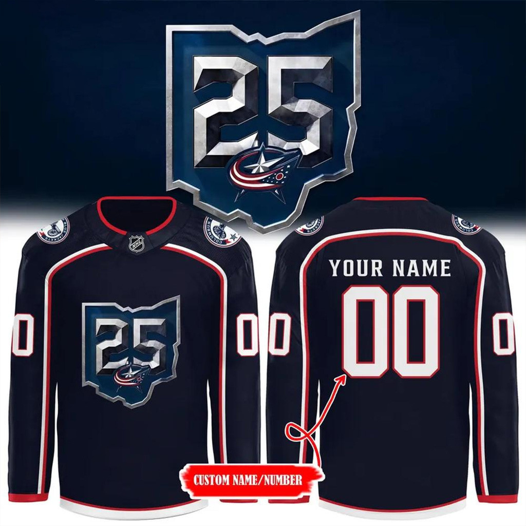 Custom Columbus Blue Jackets 25th Anniversary Season Hockey Jersey Gifts For Hockey Fan