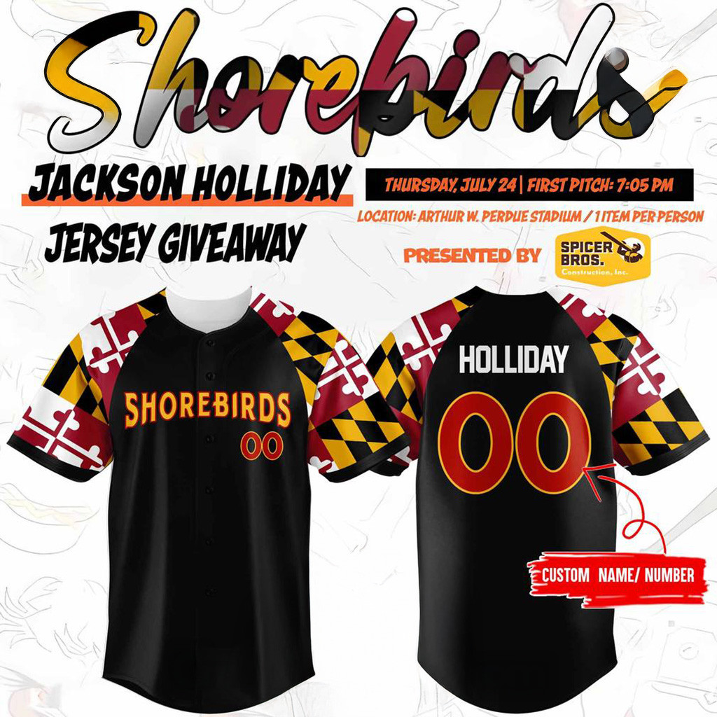 Custom Delmarva Shorebirds Maryland Pride Jackson Holliday Baseball Jersey Shorebirds Merch
