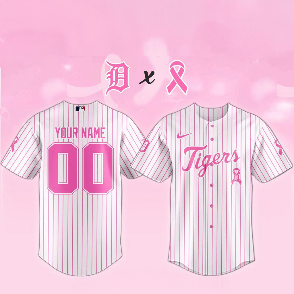 Custom Detroit Tigers MLB X Breast Cancer Awareness Game Night Baseball Jersey Tigers Merch