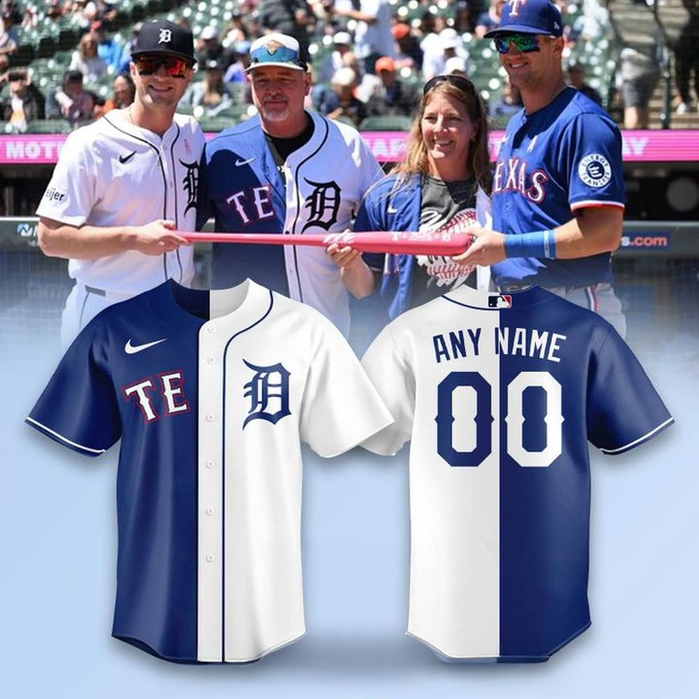 Custom Detroit Tigers x Texas Rangers 2025 Baseball Jersey Detroit Tigers Merch Husband Gifts