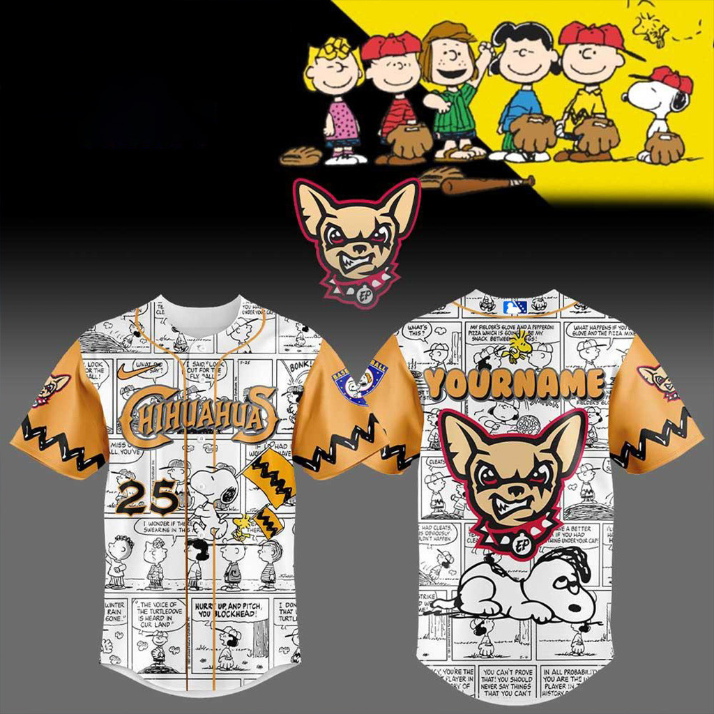 Custom El Paso Chihuahuas Peanuts Night Baseball Jersey El Paso Chihuahuas Merch For Fans