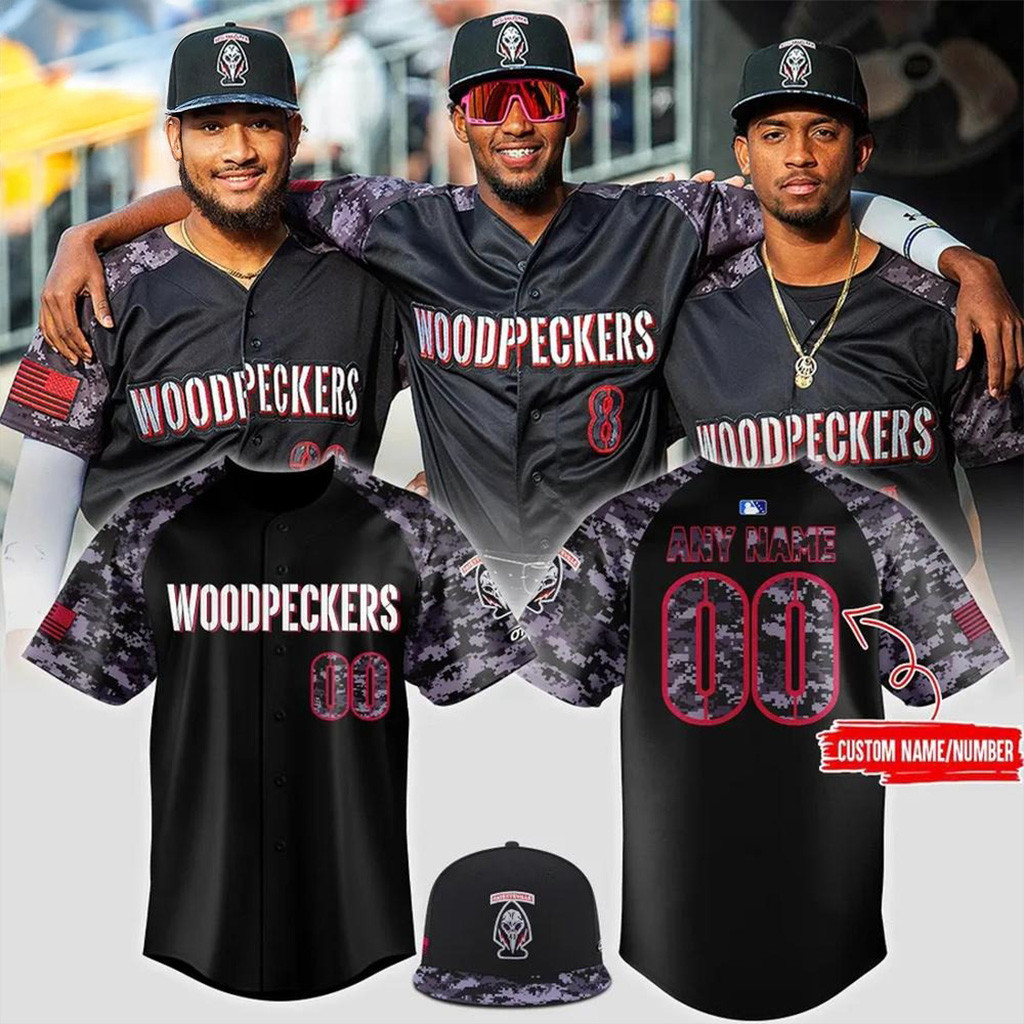 Custom Fayetteville Woodpeckers Black Ops Baseball Jersey Woodpeckers Merch Gifts For Him