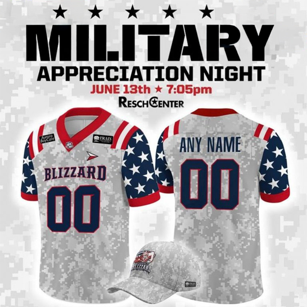 Custom Green Bay Blizzard x 2025 Military Appreciation Night Football Jersey Gifts For Fans