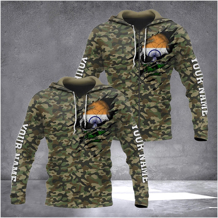 Custom India Flag Skull Camouflage Hoodie Indian Outfits For Men Birthday Gifts For Dad India