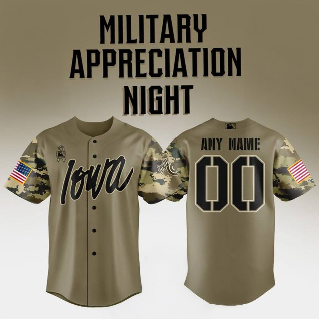 Custom Iowa Cubs Military Appreciation Night 2025 Camo Baseball Jersey Iowa Cubs Merch