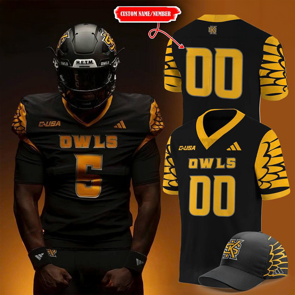 Custom Kennesaw State Owls Black Uniform Football Jersey Fan Merch Husband Gifts