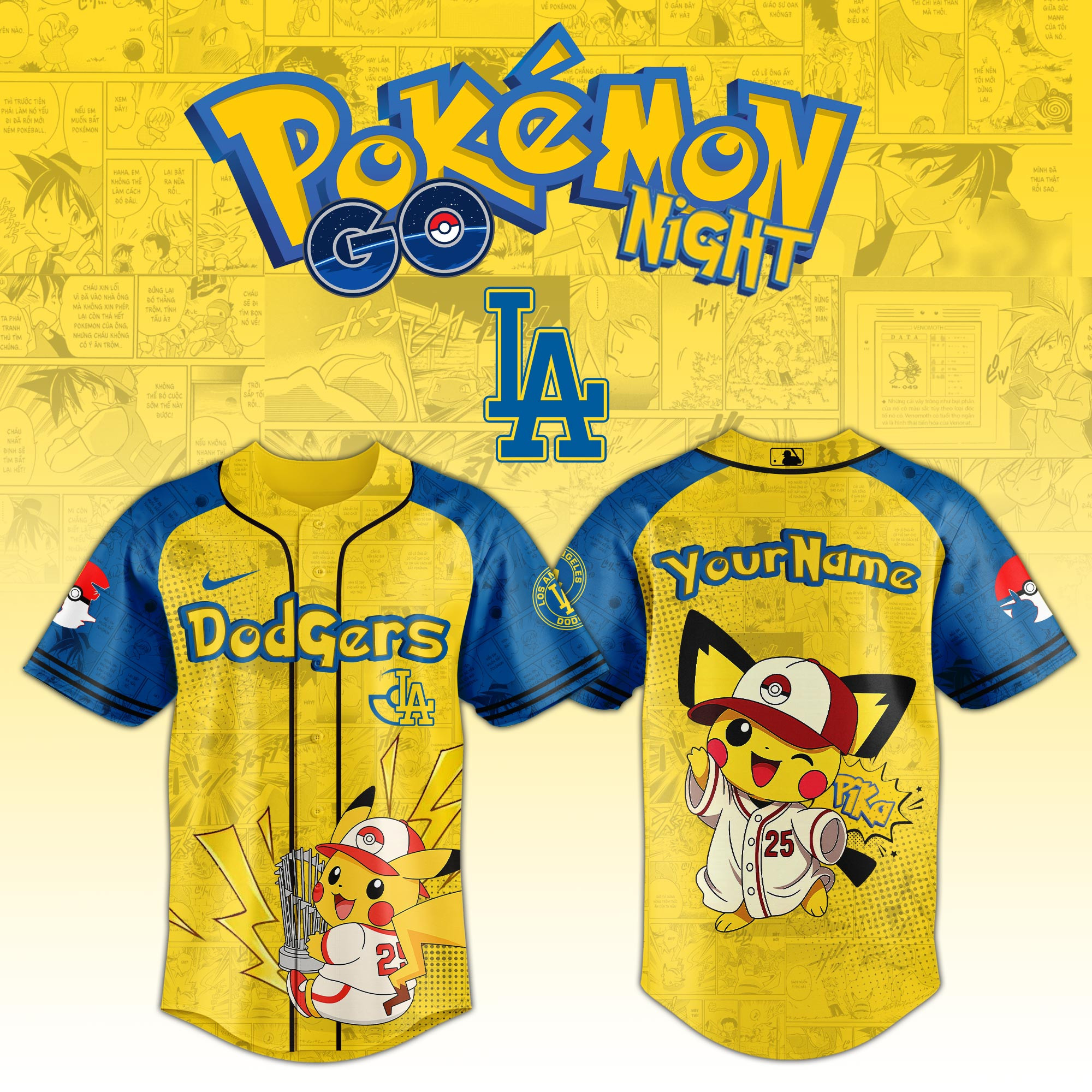 Custom LA Dodgers X Pokemon Go Night 2025 Jersey Gifts For Baseball Lovers