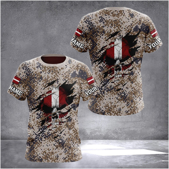 Custom Latvia Flag Skull Camouflage Hoodie Latvian Clothing Birthday Gifts For Latvian