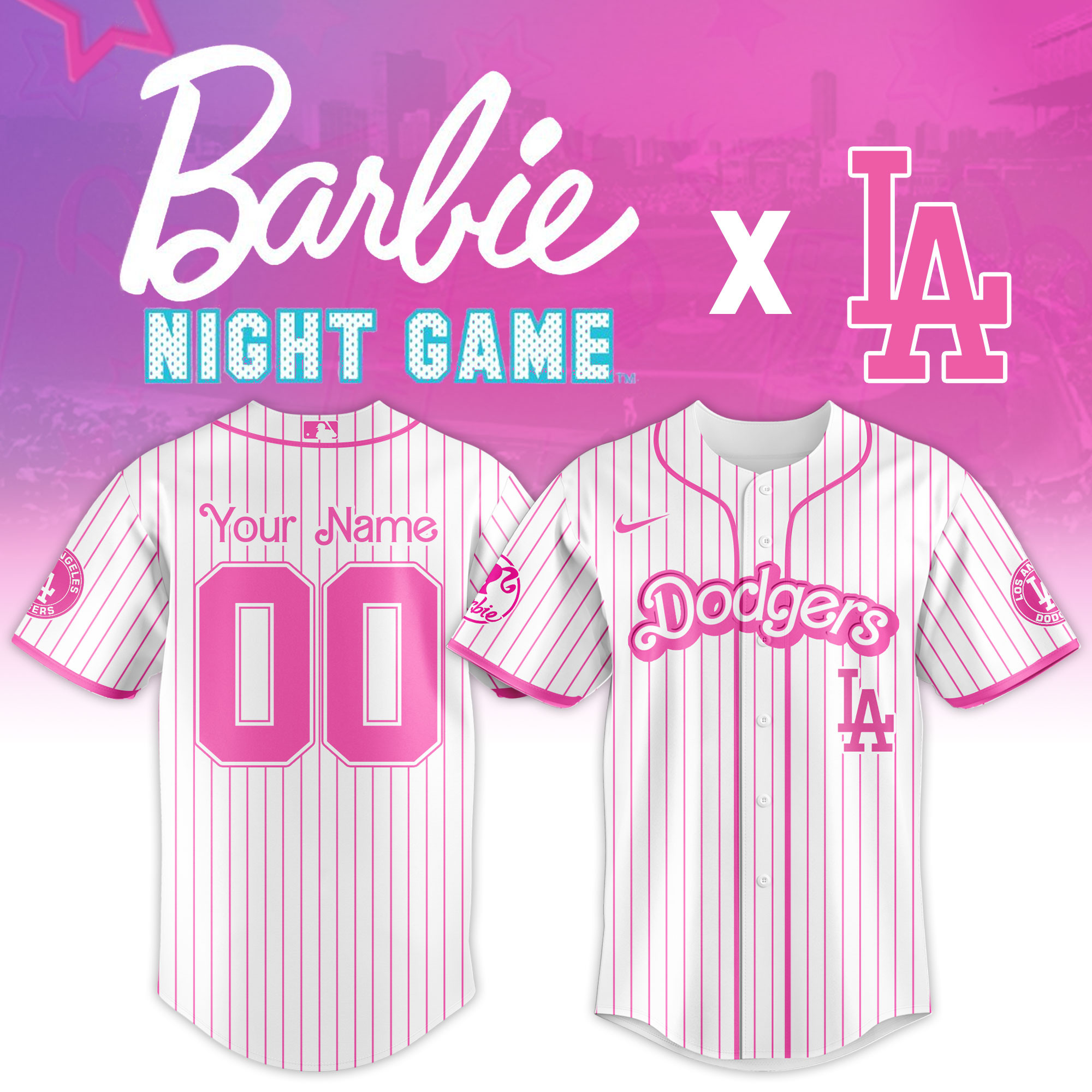 Custom Los Angeles Dodgers X Barbie Night Game Baseball Jersey Perfect Gift Idea