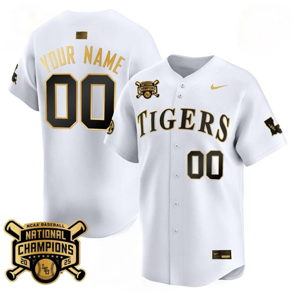 Custom LSU Tigers 2025 College World Series Champions Gold Vapor Special White Baseball Jersey