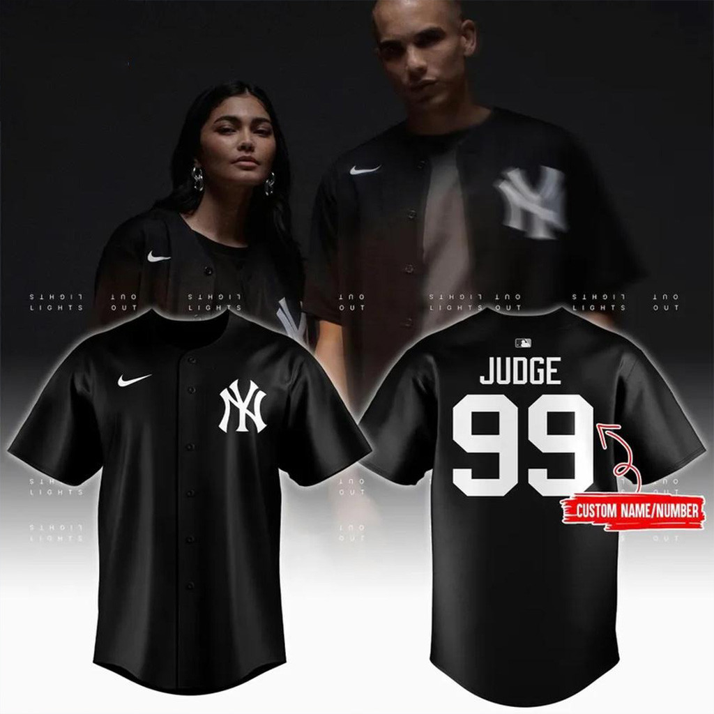 Custom New York Yankees X Aaron Judge Black Lights Out Replica Baseball Jersey Fans Gifts