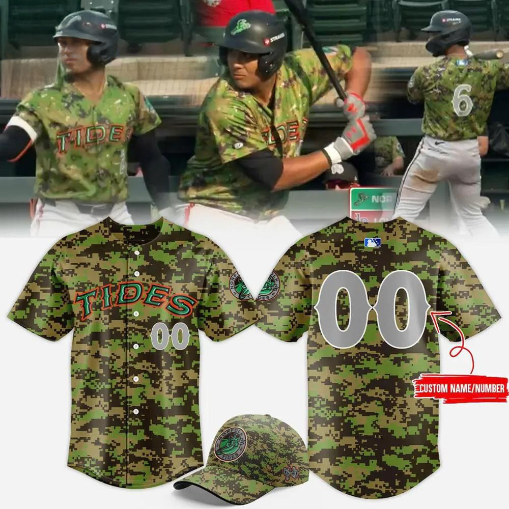 Custom Norfolk Tides Armed Forces Night Camo Baseball Jersey Norfolk Tides Merch Dad Gifts