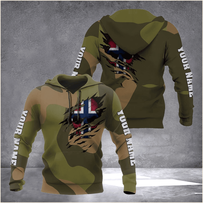 Custom Norway Flag Skull Camouflage Hoodie Norwegian Clothing Birthday Gifts For Norwegians