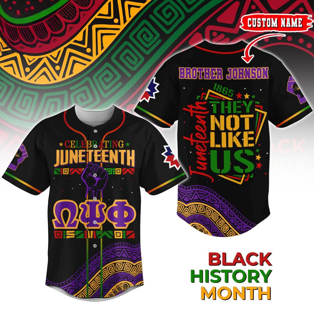 Custom Omega Psi Phi X Juneteenth Limited Edition Baseball Jersey Omega Psi Phi Merch Dad Gifts