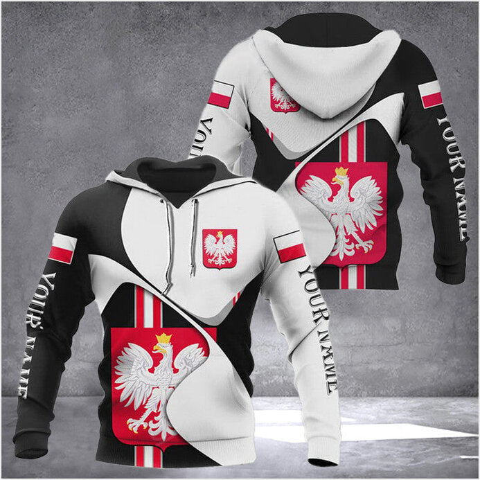 Custom Poland Coat Of Arms White Wave Hoodie Polish Attire Presents For Polish Friends