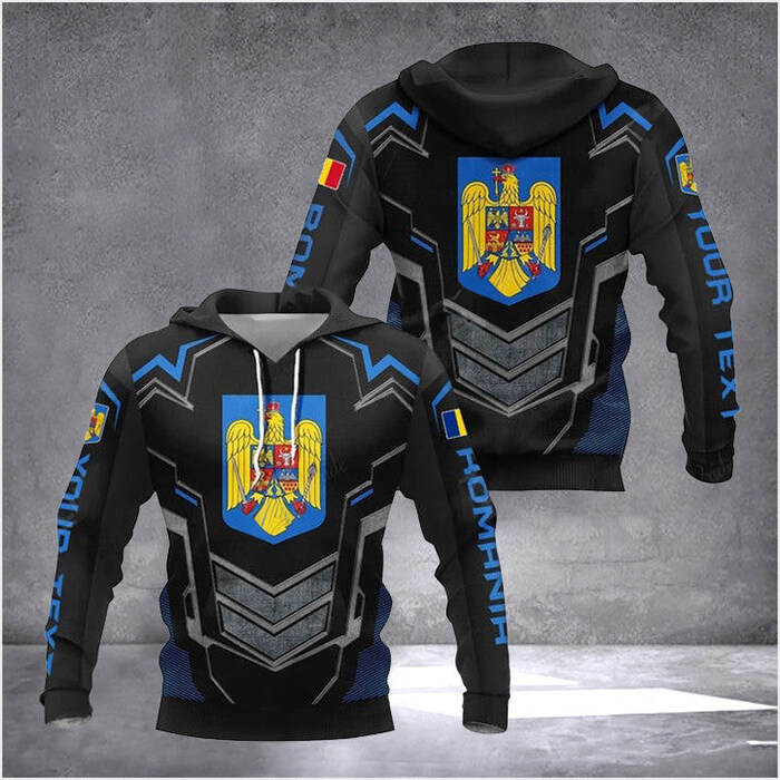 Custom Romania Coat Of Arms Armor Hoodie For Men Romania Outfit Gifts For Romanian Friend