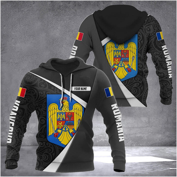 Custom Romania Coat Of Arms Maori Pattern Hoodie For Men Romania Clothing Gifts For Romanian