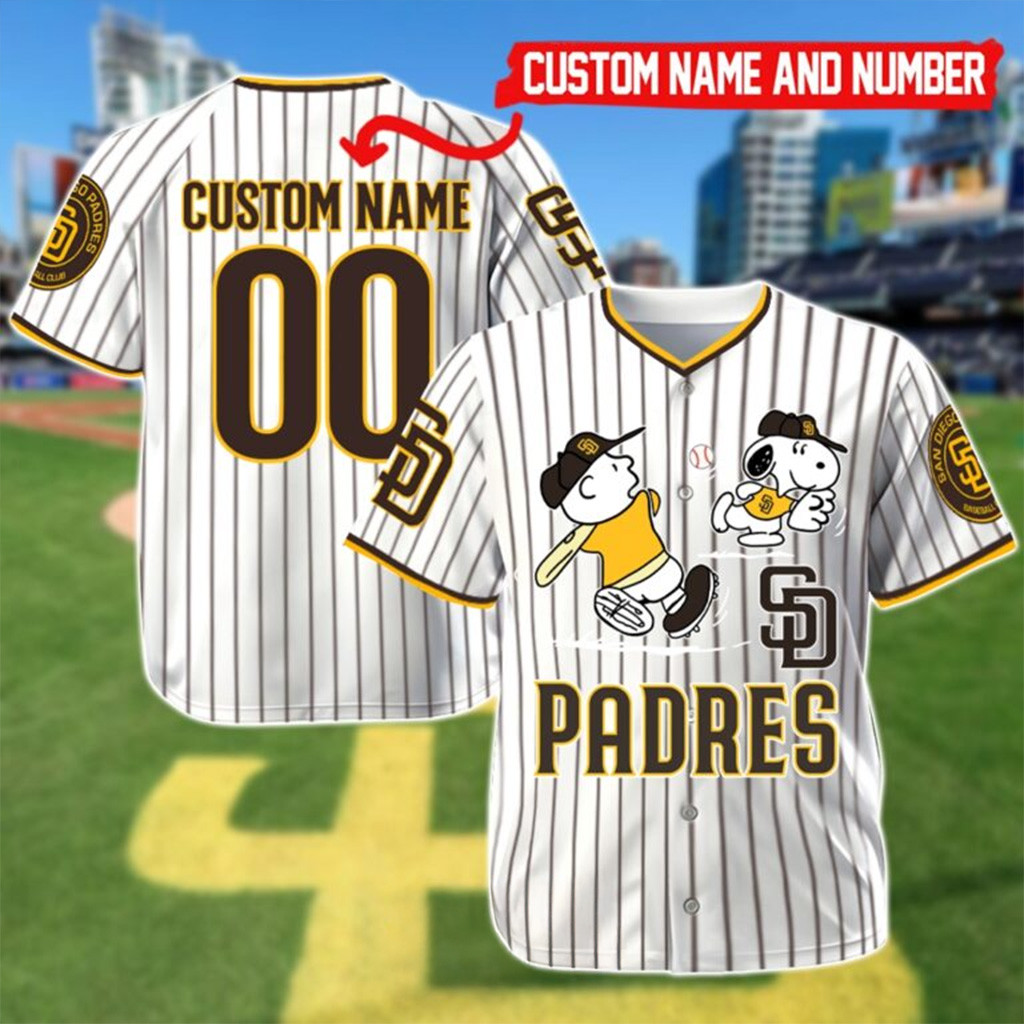 Custom San Diego Padres Charlie Brown And Snoopy Playing Baseball Jersey Padres Merch