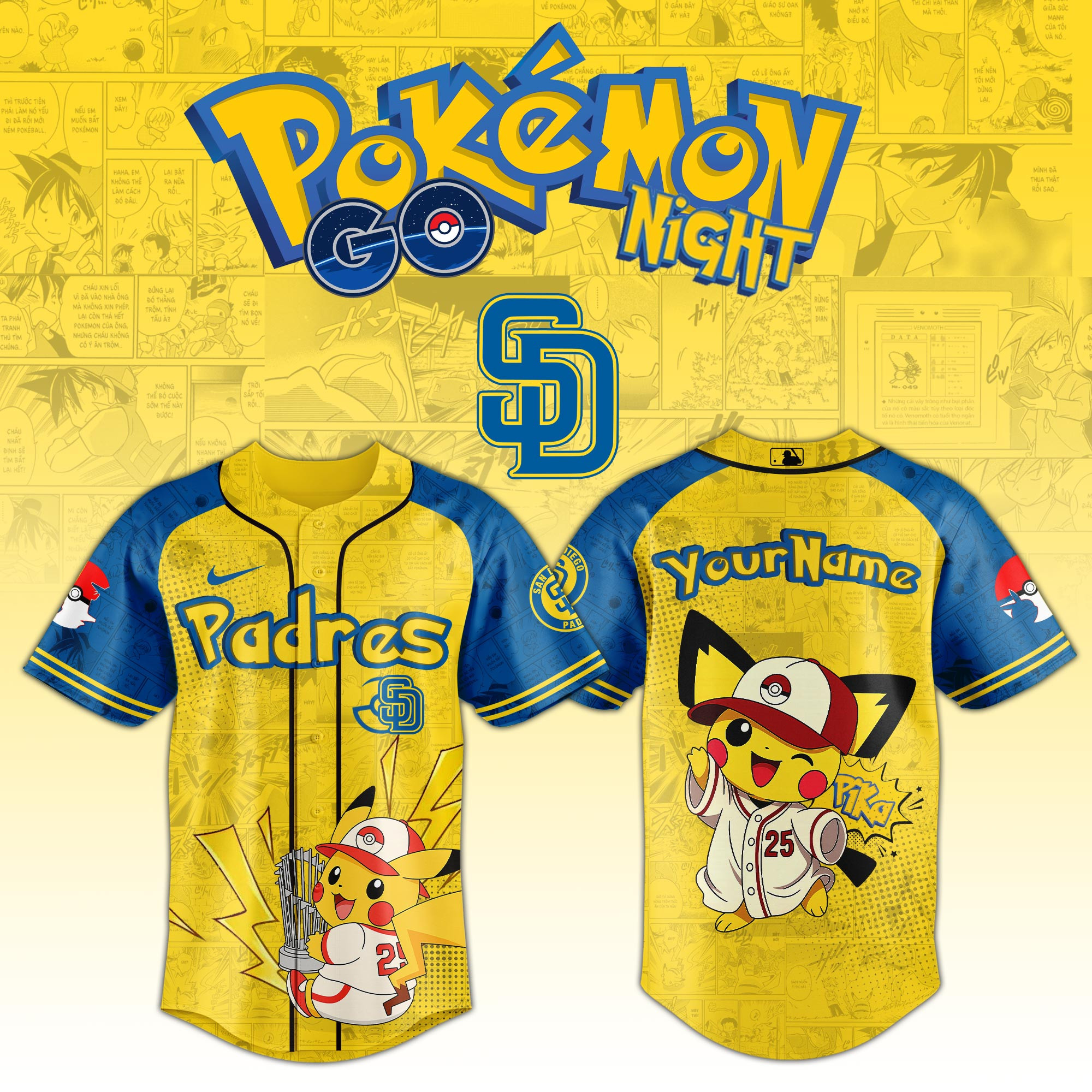 Custom San Diego Padres X Pokemon Go Night 2025 Jersey Unique Gifts For Baseball Fans