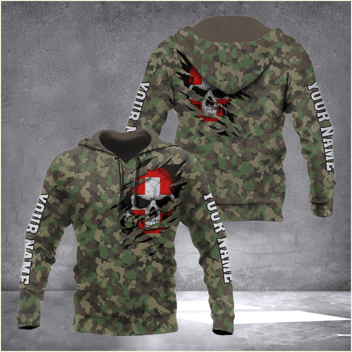 Custom Switzerland Flag Skull Camouflage Hoodie Switzerland Outfits Gifts For Swiss Friend