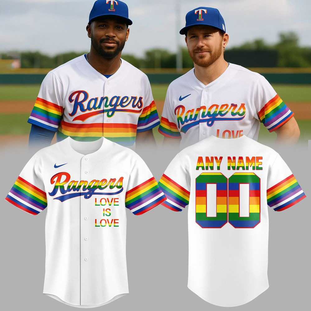 Custom Texas Rangers x Pride Night 2025 Love is Love Baseball Jersey Texas Rangers Merch Fans Gifts
