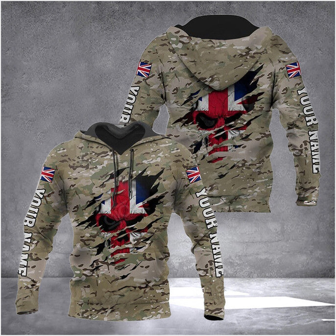 Custom United Kingdom Flag Skull Camouflage Hoodie UK Outfit Birthday Gifts For British