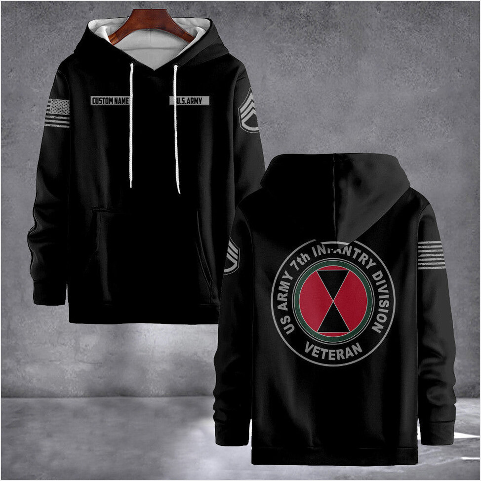 Custom US Army 7th Infantry Division Veteran Hoodie Army Veteran Hoodie Birthday Gifts For Dad